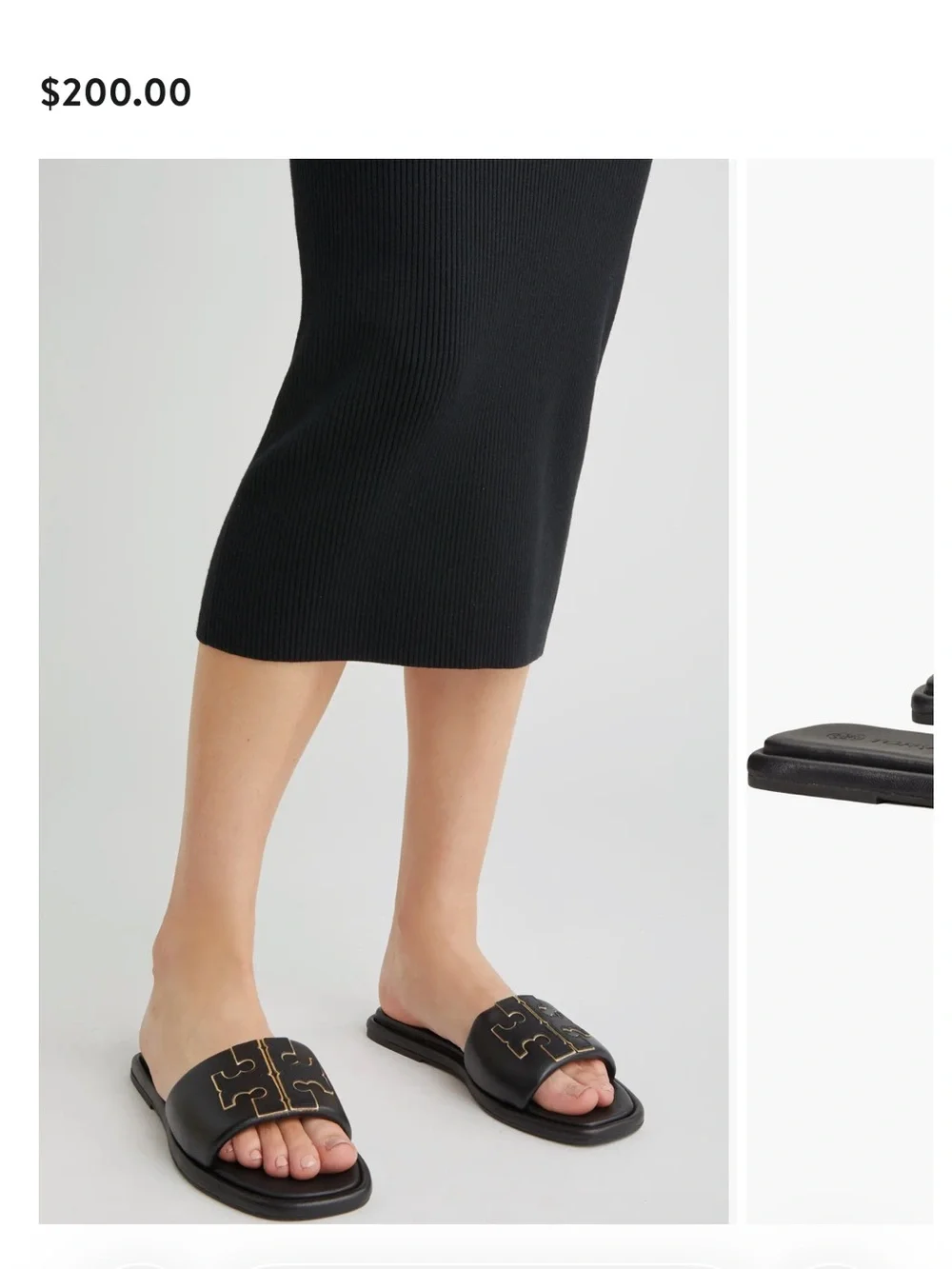 Tory Burch Black Slide Sandals with Gold Logo